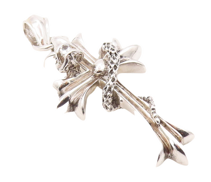 925 Sterling Silver Vintage Pendant Religious Cross With CZ Snake Around PT23612