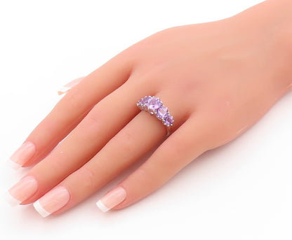 925 Sterling Silver Vintage Ring Round Cut Amethyst 5 Stone Band  Sz 6  RG32728