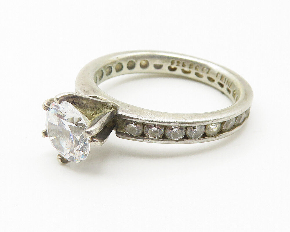 925 Sterling Silver  Prong Set Cubic Zirconia Solitaire Ring Sz 8  RG11443