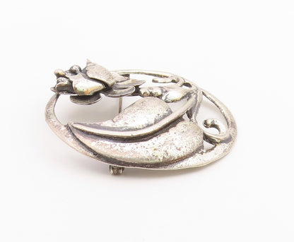 925 Sterling Silver  Vintage Antique Floral Swirl Round Brooch Pin  BP7047