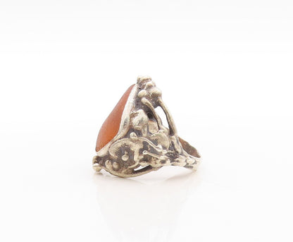 925 Sterling Silver Vintage Ring European Brutalist Gemstone  Sz 7.5  RG31413