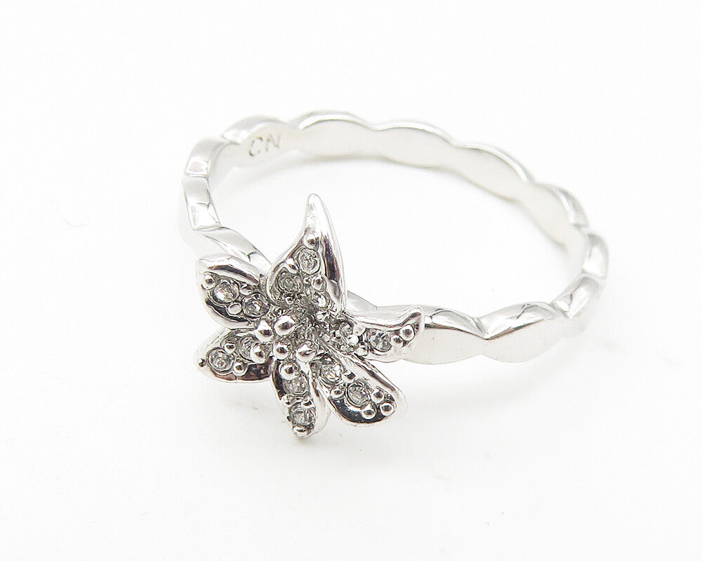 925 Sterling Silver  Sparkling Topaz Flower Motif Band Ring Sz 7  RG10754