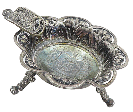 925 Sterling Silver  Vintage Antique Oxidized Floral Ash Tray  TR1361