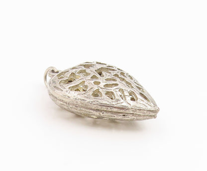 925 Sterling Silver Vintage Pendant Etched Openwork Love Heart OPENS  PT25955