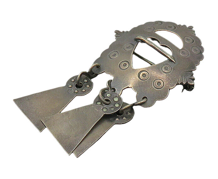 925 Sterling Silver  Vintage Dark Tone Etched Dangling Brooch Pin  BP8047
