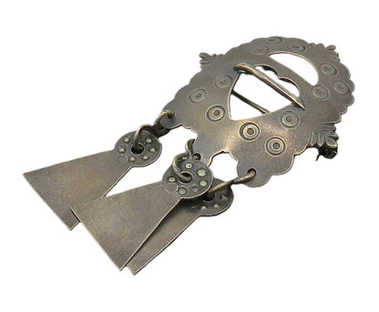 925 Sterling Silver  Vintage Dark Tone Etched Dangling Brooch Pin  BP8047