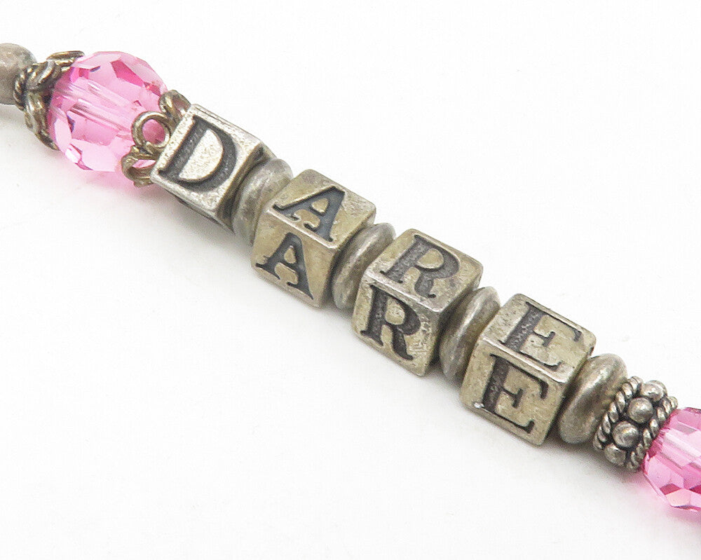 925 Sterling Silver  Vintage Pink Topaz Dare To Dream Beaded Bracelet  BT4744