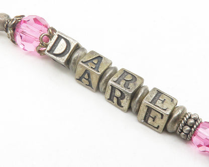 925 Sterling Silver  Vintage Pink Topaz Dare To Dream Beaded Bracelet  BT4744