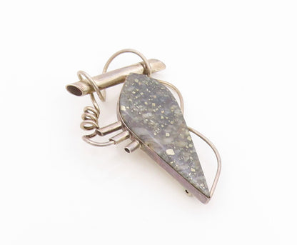 925 Sterling Silver Vintage Brooch Gemstone Modernist Abstract Pin  BP12425