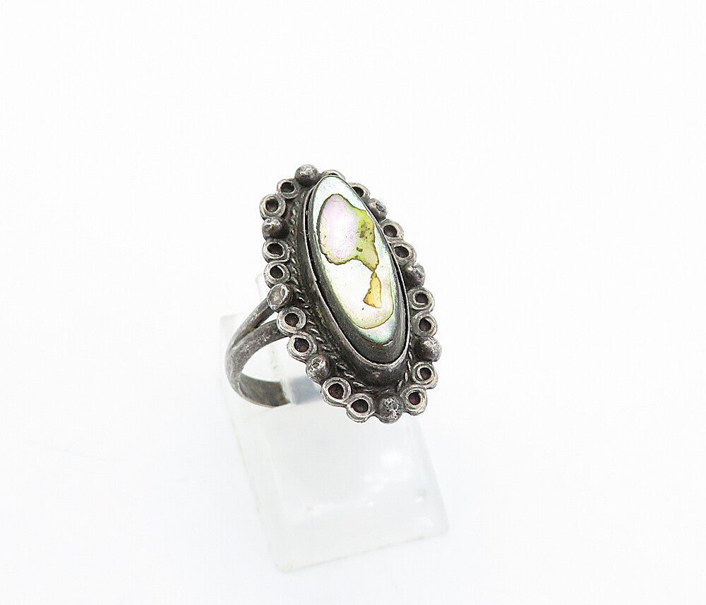 MEXICO 925 Sterling Silver  Vintage Abalone Shell Cocktail Ring Sz 6  RG4303
