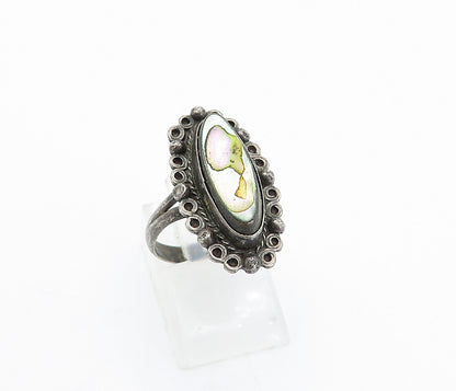MEXICO 925 Sterling Silver  Vintage Abalone Shell Cocktail Ring Sz 6  RG4303
