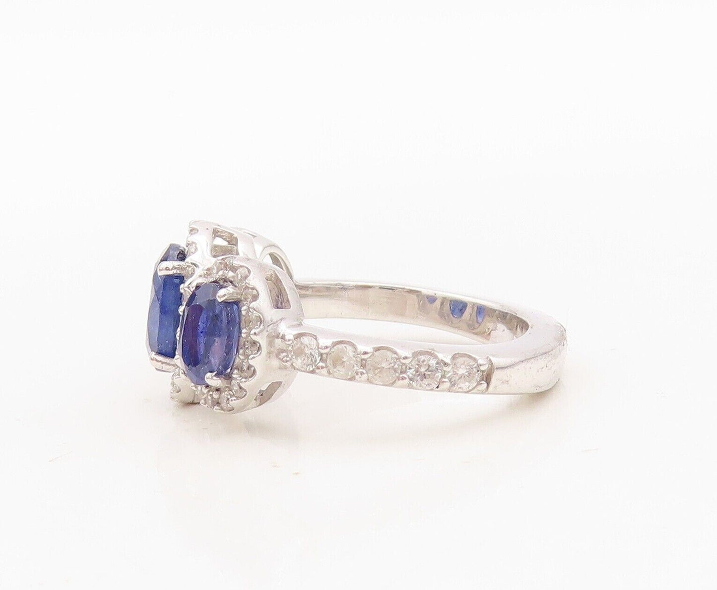 925 Sterling Silver Vintage Ring Oval Cut Sapphire Halo Topaz  Sz 7.5  RG30438