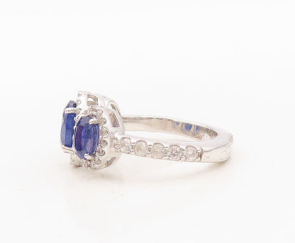 925 Sterling Silver Vintage Ring Oval Cut Sapphire Halo Topaz  Sz 7.5  RG30438