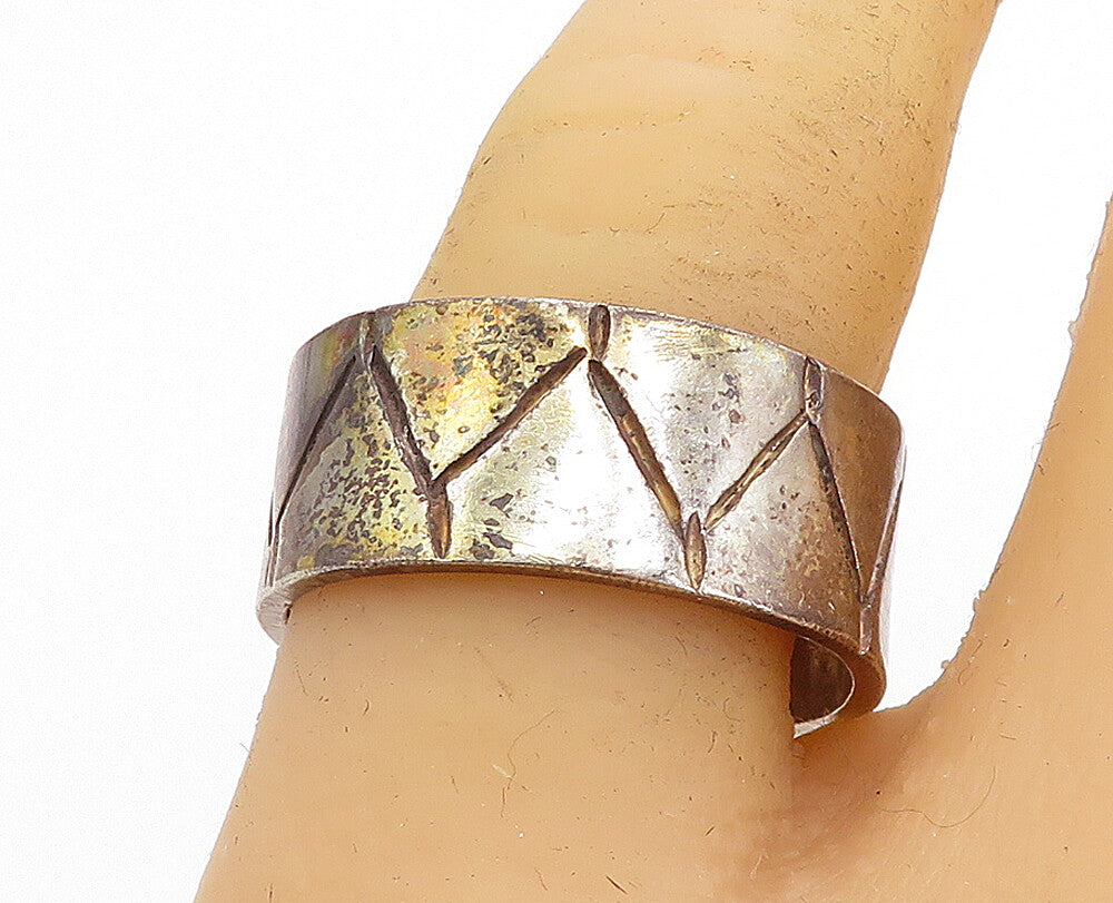 MEXICO 925 Sterling Silver  Vintage Dark Tone Etched Band Ring Sz 9.5  RG4146