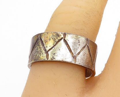 MEXICO 925 Sterling Silver  Vintage Dark Tone Etched Band Ring Sz 9.5  RG4146