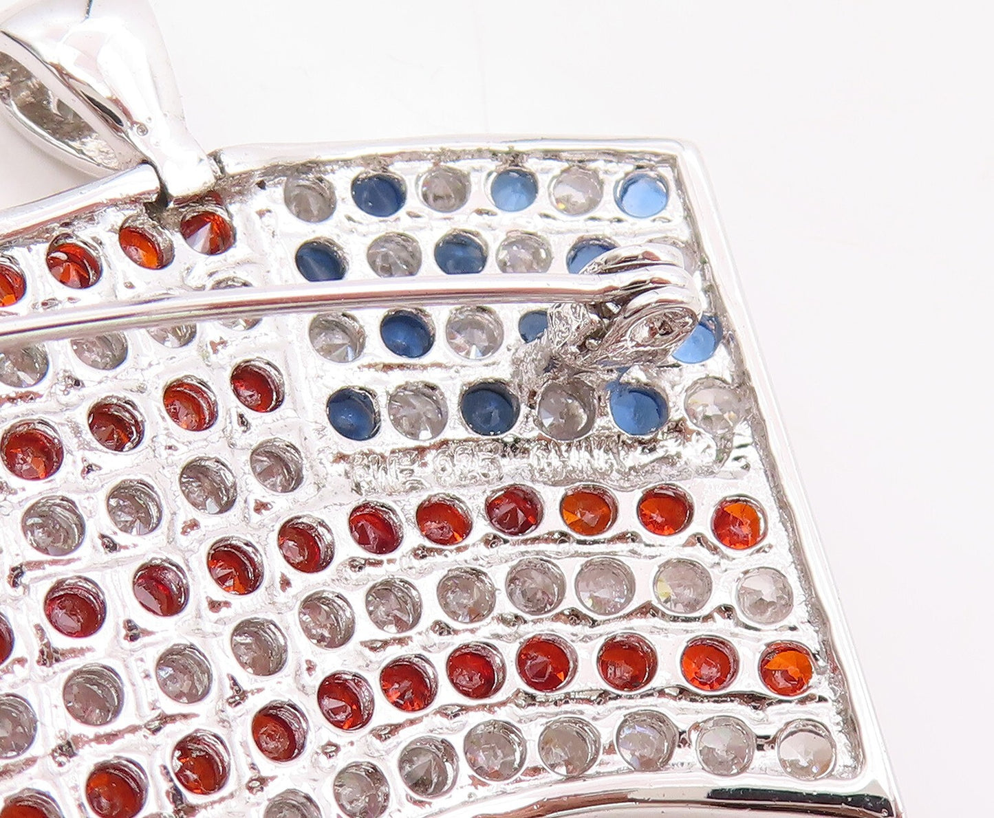 925 Sterling Silver Vintage Brooch Pin 3 Tone CZ Inlay USA Flag  BP11469