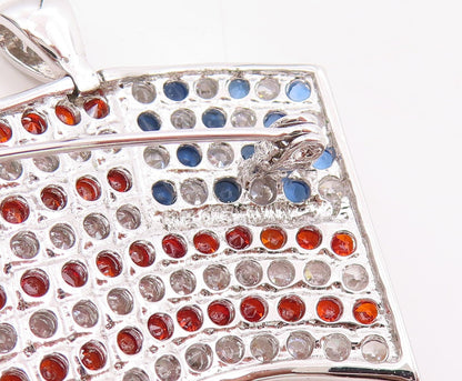 925 Sterling Silver Vintage Brooch Pin 3 Tone CZ Inlay USA Flag  BP11469