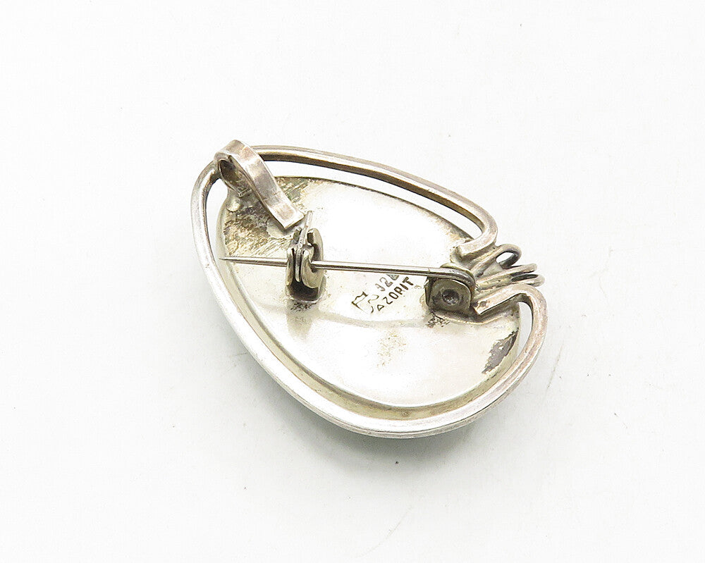 AZORIT ISRAEL 925 Silver Vintage Cabochon Cut Eilat Stone Brooch Pin BP3866