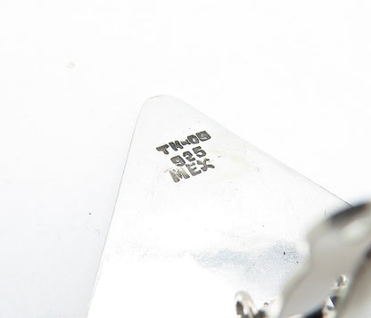 MEXICO 925 Silver  Vintage Shiny Fluted Triangle Non Pierce Earrings  EG2868