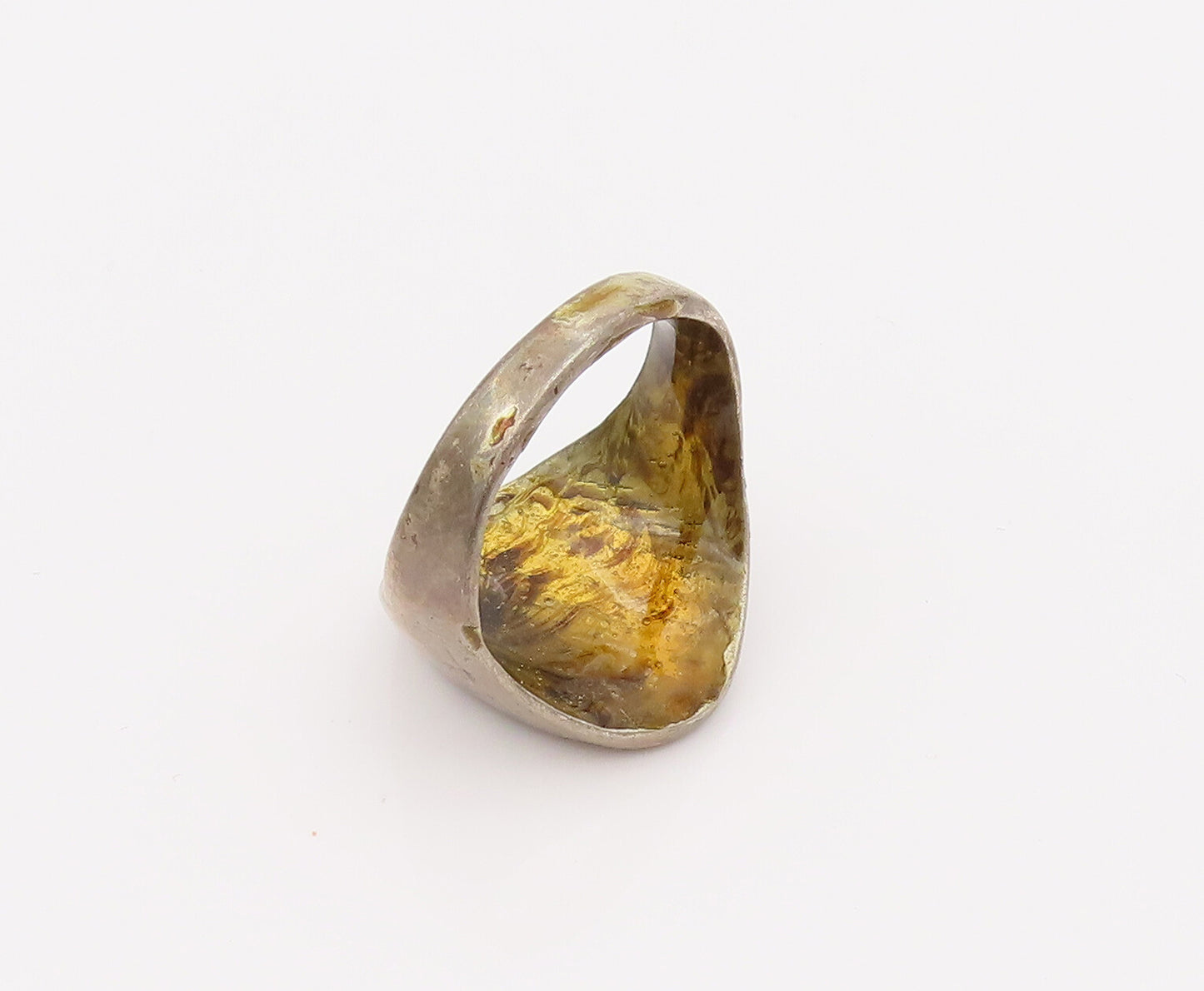 SOUTHWESTEN 925 Silver  Vintage Two Tone Crushed Turquoise Ring Sz 10  RG26557