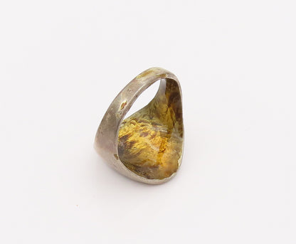 SOUTHWESTEN 925 Silver  Vintage Two Tone Crushed Turquoise Ring Sz 10  RG26557