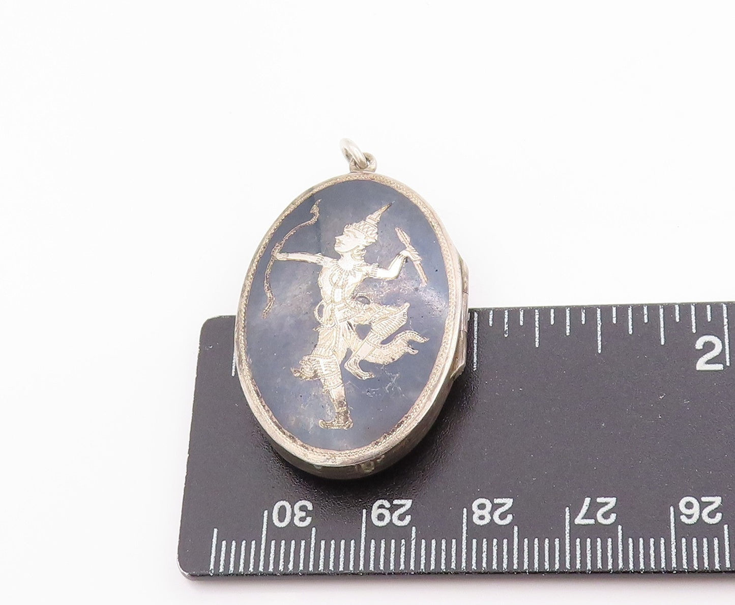 925 Sterling Silver Vintage Pendant SIAM Niello Thai Dancer Amulet OPENS PT24853