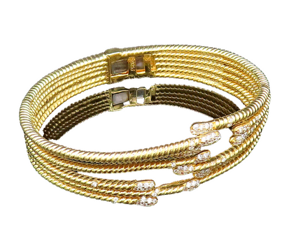 925 Silver  Vintage Ribbed Gold Plated Multi Row Topaz Bypass Bracelet  BT9558