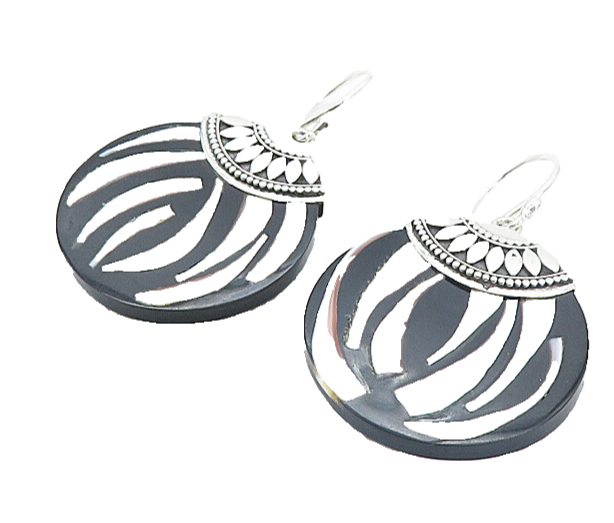 925 Sterling Silver  Enamel Patterned Smooth Round Dangle Earrings  EG3430