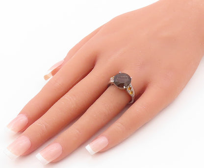 925 Sterling Silver Vintage Ring Swirled Gemstone Band Smoky Quartz Sz 7 RG31832