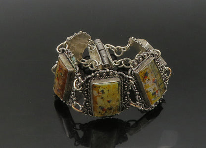 JERUSALEM 925 Sterling Silver Vintage Enameled Storyteller Bracelet  BT8705
