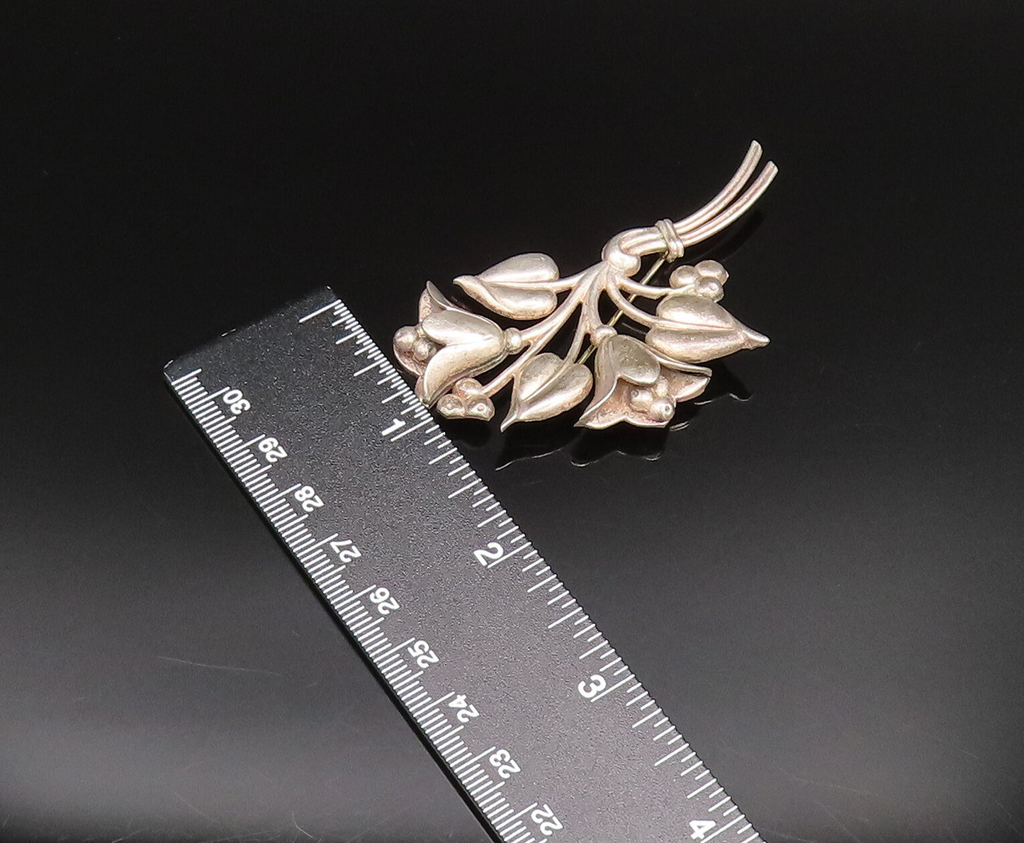 NORSELAND 925 Silver  Vintage Carved Tulip Flower Bouquet Brooch Pin  BP9803