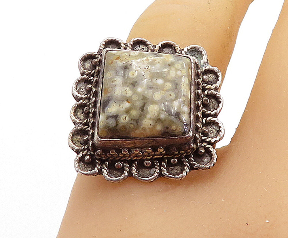 925 Sterling Silver  Vintage Ocean Jasper Twist Cocktail Ring Sz 9  RG5602