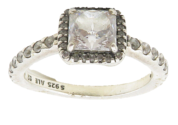 PANDORA 925 Silver  Vintage Cubic Zirconia Solitaire Accent Ring Sz 6  RG16704