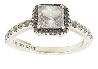 PANDORA 925 Silver  Vintage Cubic Zirconia Solitaire Accent Ring Sz 6  RG16704