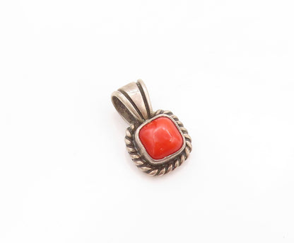 925 Sterling Silver Vintage Pendant Square Carnelian Halo Roped Design  PT24168
