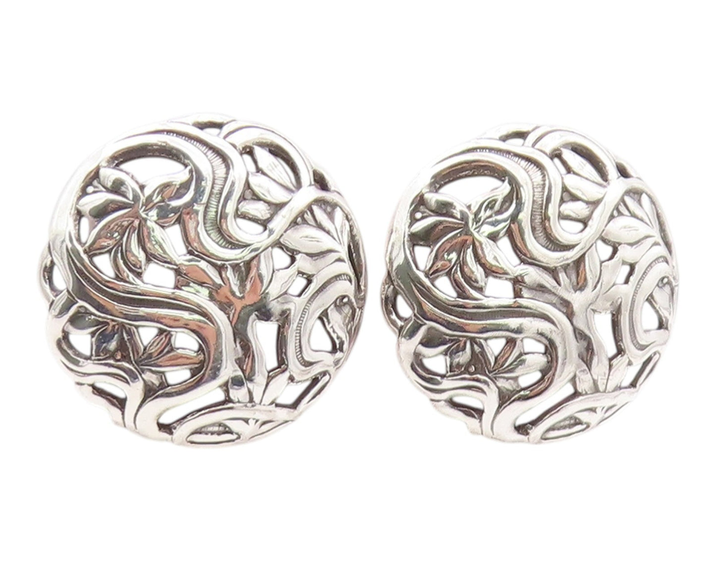 925 Sterling Silver Vintage Earrings Classic Lotus Flower Openwork Stud  EG14399