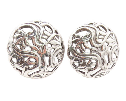 925 Sterling Silver Vintage Earrings Classic Lotus Flower Openwork Stud  EG14399