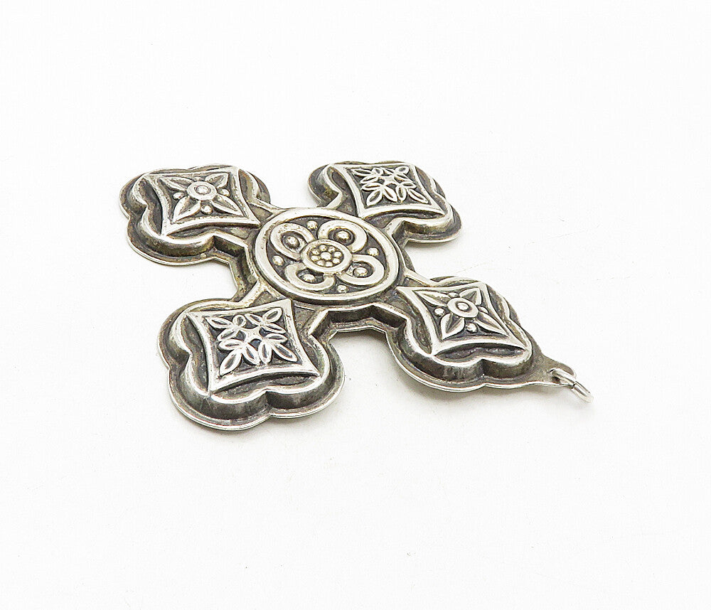 REED & BARTON 925 Silver  Vintage Floral Christmas Cross Pendant  PT6663
