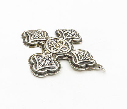 REED & BARTON 925 Silver  Vintage Floral Christmas Cross Pendant  PT6663