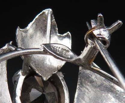 925 Sterling Silver  Vintage Smoky Quartz Leaf Fidget Dome Brooch Pin  BP9648