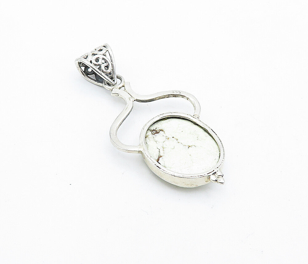 925 Sterling Silver Vintage Cabochon Jasper Swirl Detail Drop Pendant PT3277