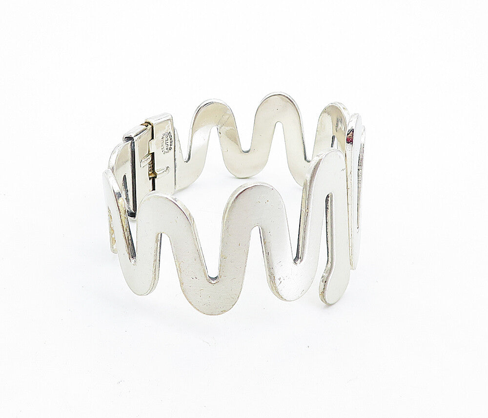 SAUTER RENOIR 925 Sterling Silver  Vintage Wavy Matte Bangle Bracelet  BT2785