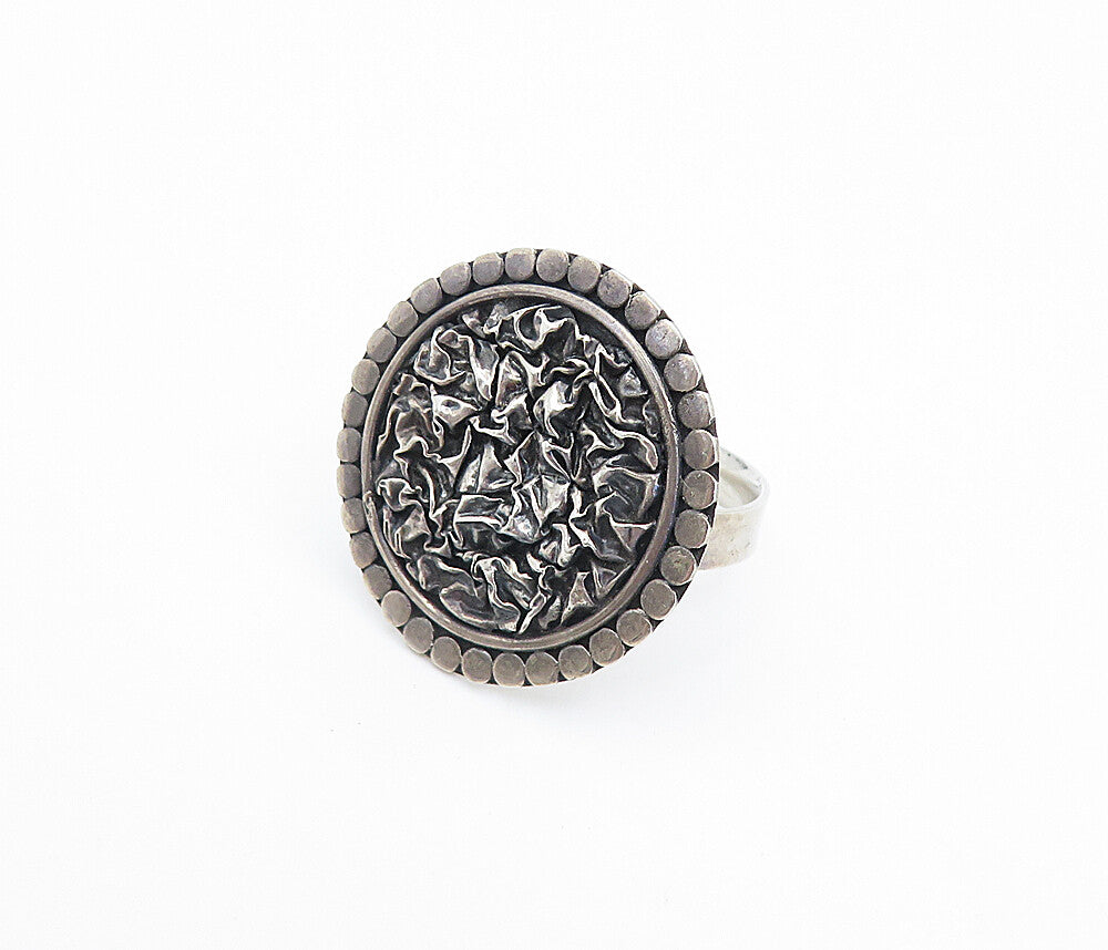 925 Sterling Silver  Vintage Modernist Sculpted Round Band Ring Sz 6.5  RG8099