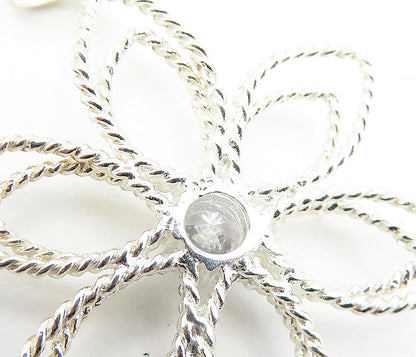 925 Sterling Silver  Cubic Zirconia Twist Open Flower Motif Pendant  PT3384