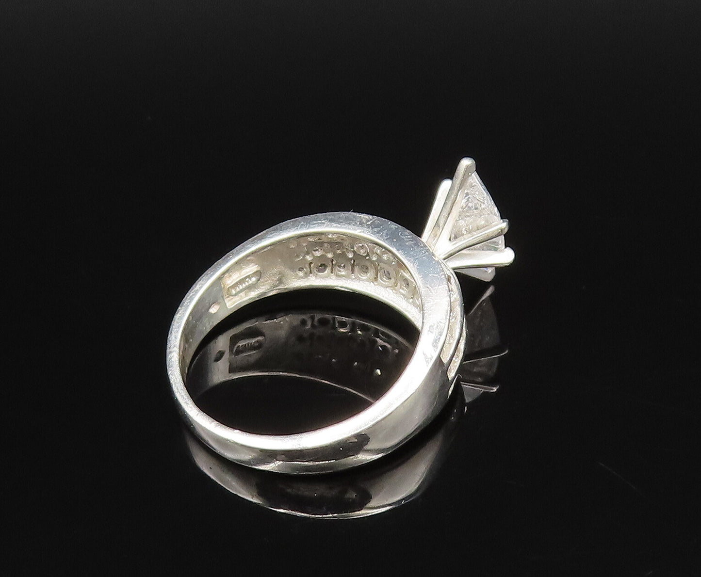 925 Silver  Vintage Marquise Cubic Zirconia Three Row Ring Sz 9.5  RG25954