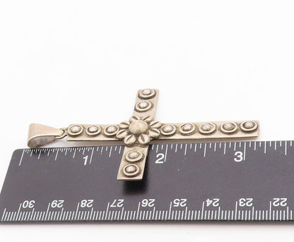 925 Sterling Silver Vintage Pendant MEXICO Solid Floral Carved Cross PT24613