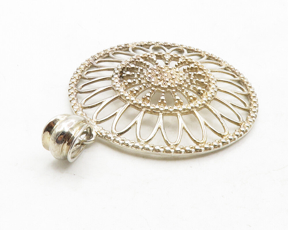 925 Sterling Silver  Vintage Shiny Open Flower Motif Drop Pendant  PT9842