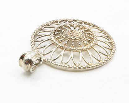 925 Sterling Silver  Vintage Shiny Open Flower Motif Drop Pendant  PT9842