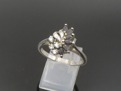 925 Silver  Vintage Sapphire & Cubic Zirconia Floral Ring Sz 8.5  RG24200