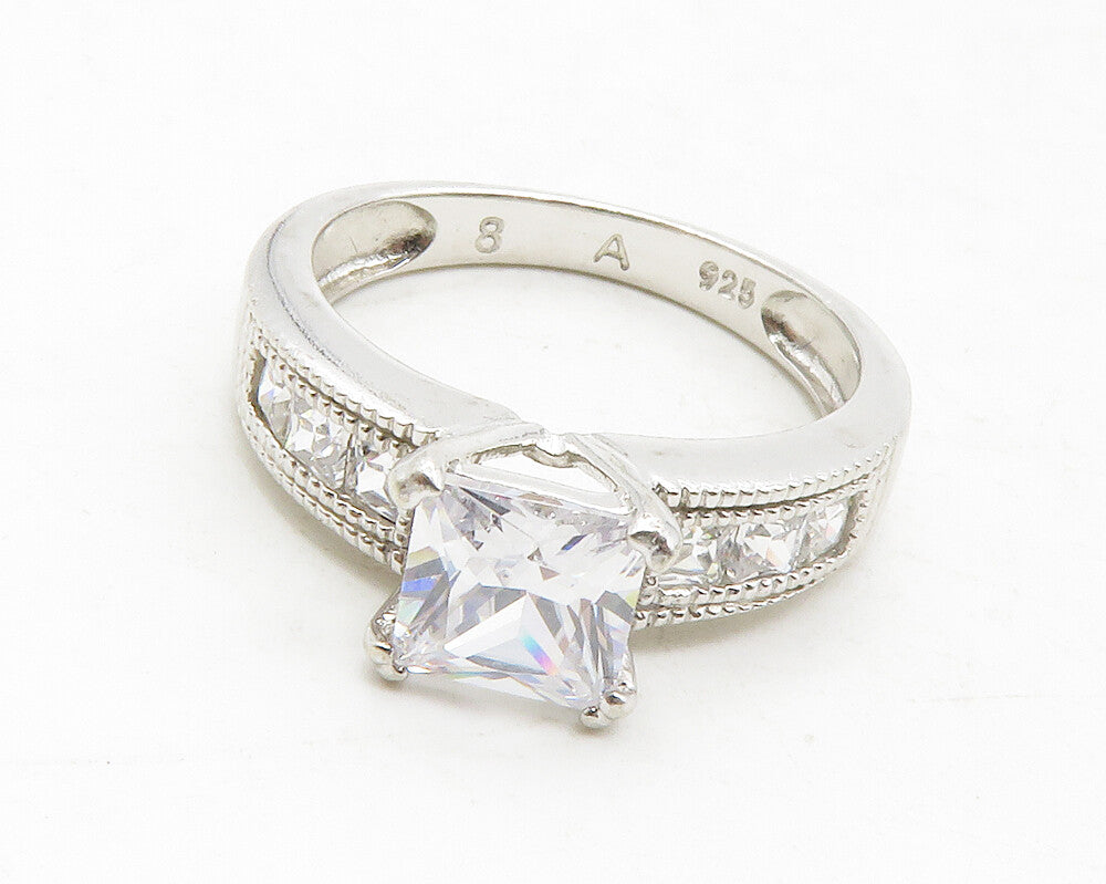 925 Sterling Silver  Cubic Zirconia Solitaire With Accents Ring Sz 8.5 RG12832